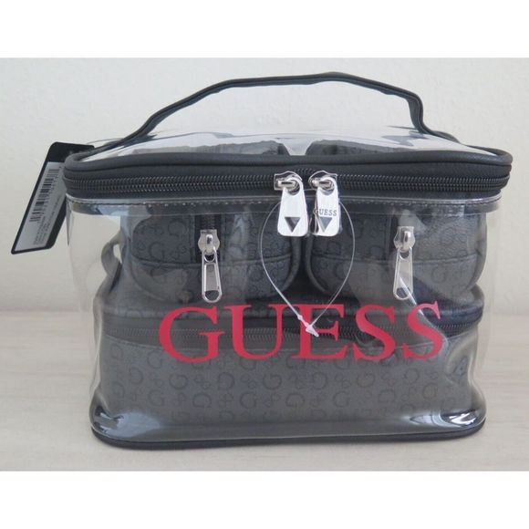 Guess V7200494 Black Gray Coal 4-Piece Cosmetic Junction Travel Bag Set $88+ - Picture 1 of 7